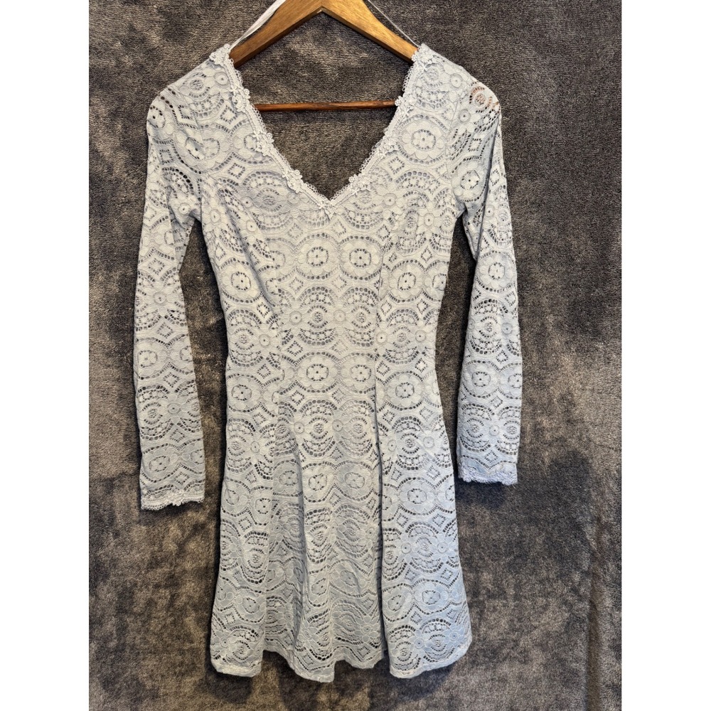 Jodi Kristopher Womens Blue Lace Long Sleeve V-Neck Mini‎ Dress Size 0